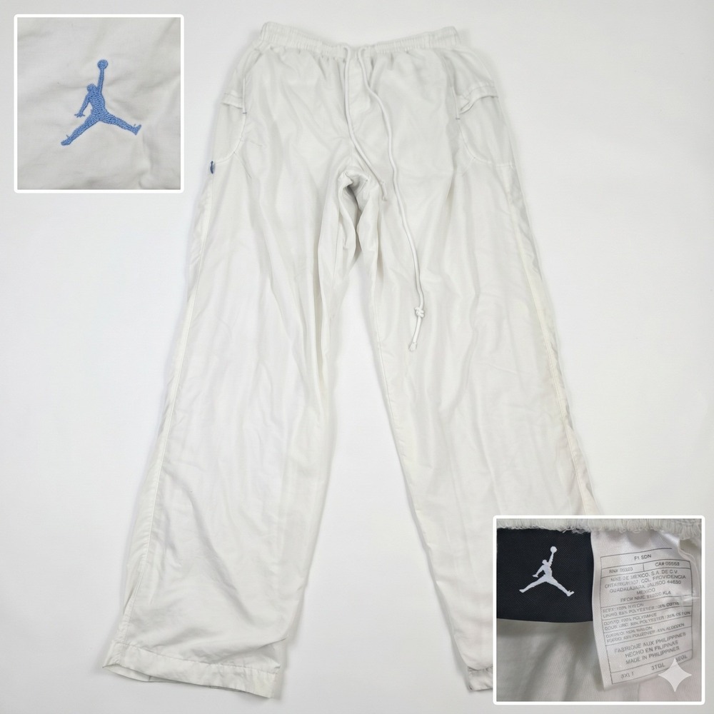 Vintage Jordan Track Pants Mens 3XLT White Blue Nylon Warm Up Y2K Tracksuit